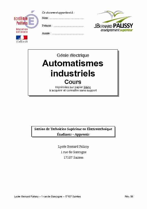 [PDF] Automatismes industriels - BTS Electrotechnique