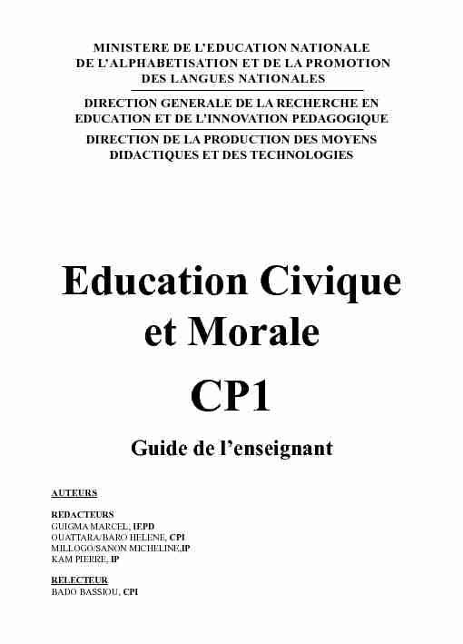 Education Civique et Morale CP1