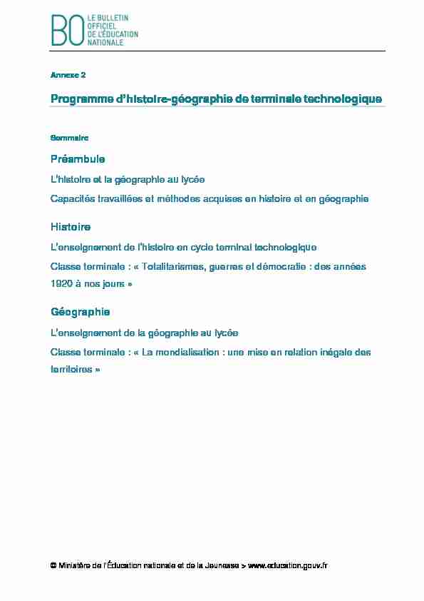 Programme dhistoire-géographie de terminale technologique