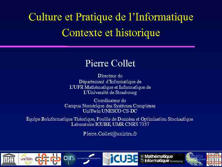 Culture et Pratique de lInformatique Contexte et historique