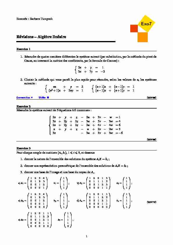 [PDF] Révisions - Algèbre linéaire - Exo7 - Exercices de mathématiques