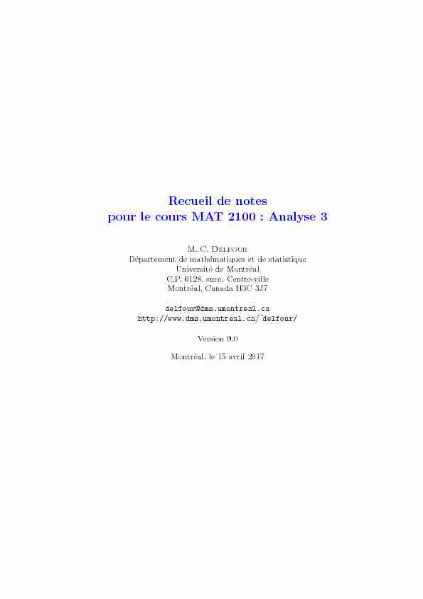 Recueil de notes pour le cours MAT 2100 : Analyse 3