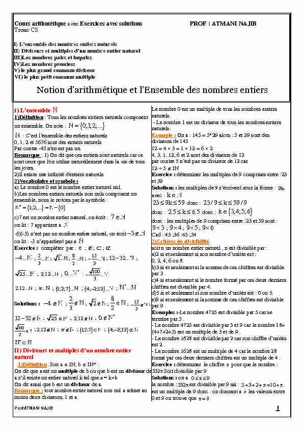 [PDF] Notion darithmétique et lEnsemble des nombres entiers - AlloSchool