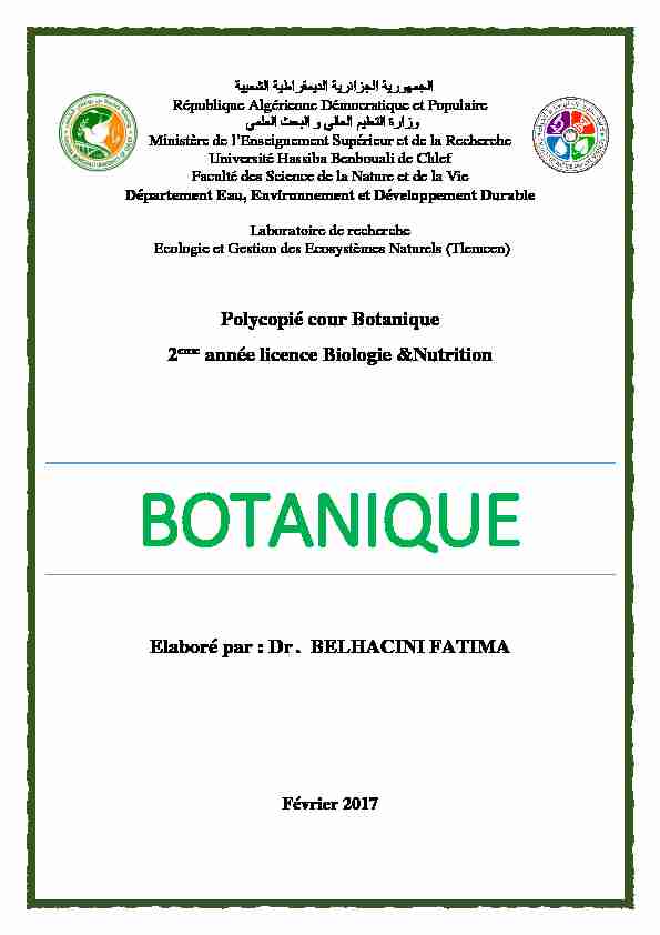 Polycopié cour Botanique 2eme année licence Biologie &Nutrition