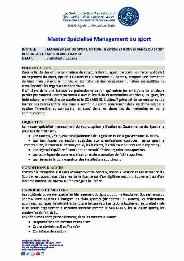 [PDF] Master Spécialisé Management du sport - ENCG Agadir