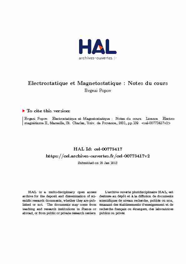 [PDF] Electrostatique et Magnetostatique : Notes du cours - CORE