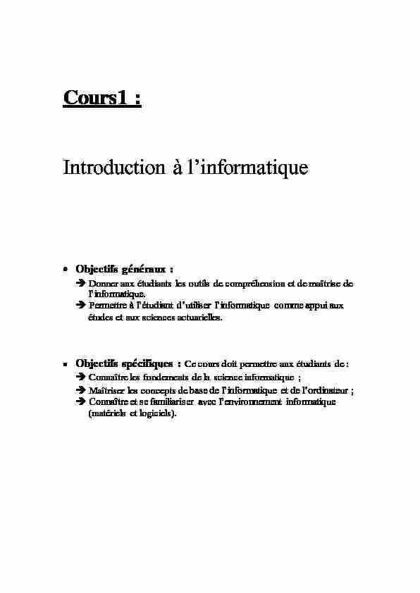 [PDF] Cours1 : Introduction à linformatique