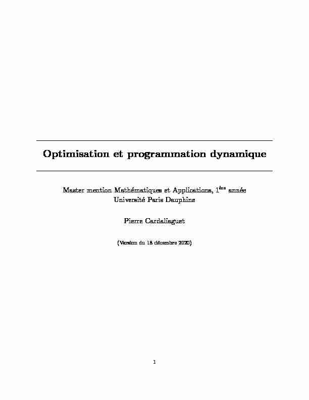 Optimisation et programmation dynamique