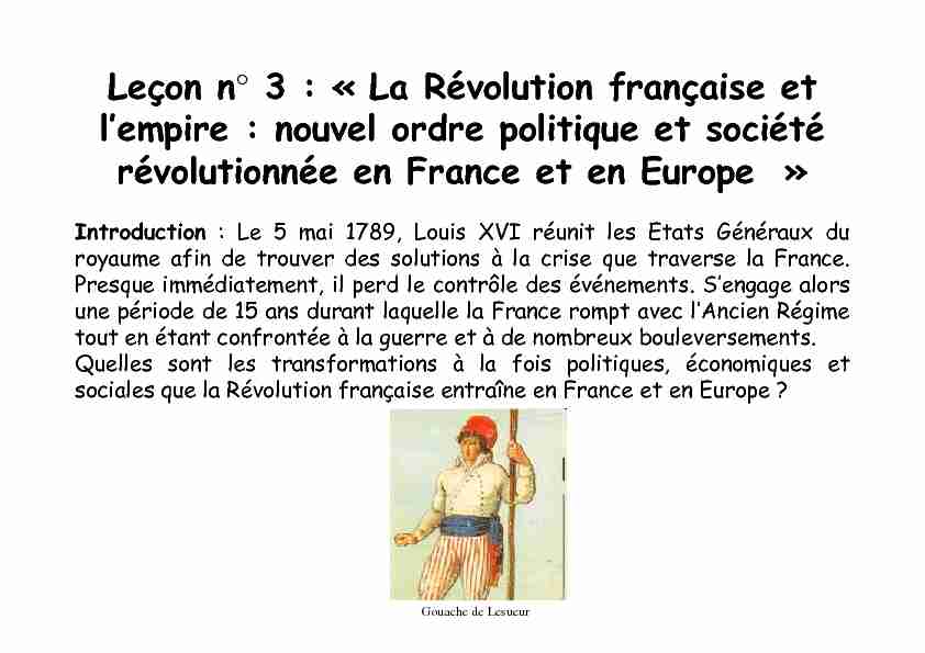 Leçon n° 3 : « La Révolution française et lempire : nouvel ordre