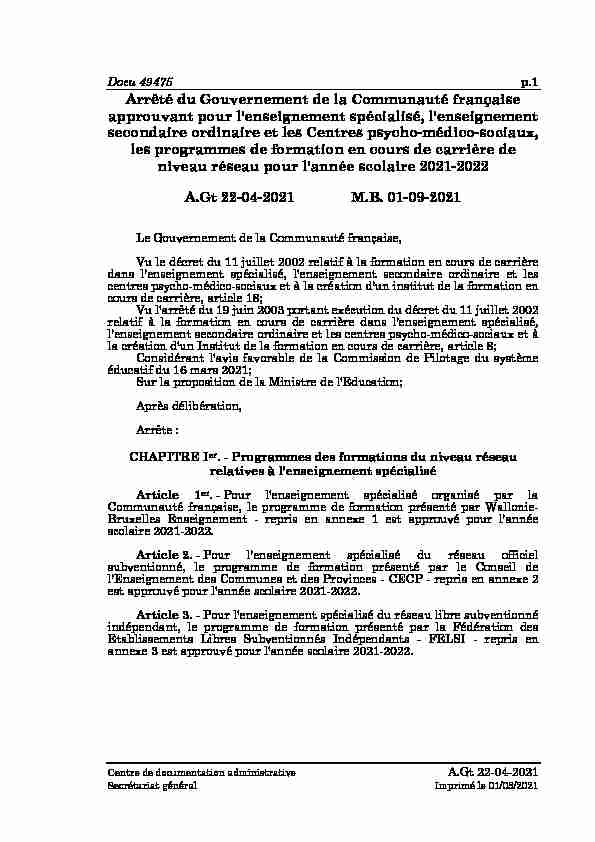 [PDF] Arrêté du Gouvernement de la Communauté française - Gallilex