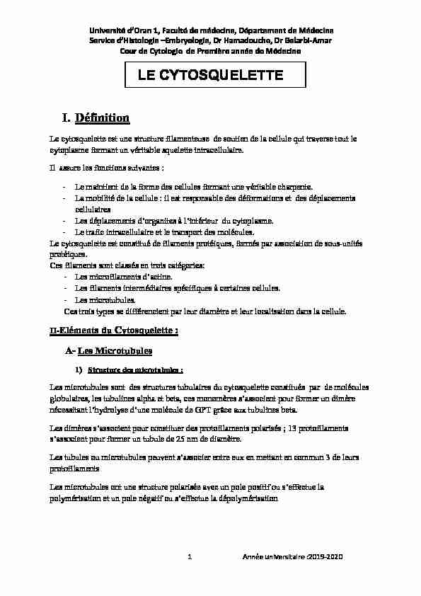 [PDF] LE CYTOSQUELETTE - Faculté de Médecine dOran