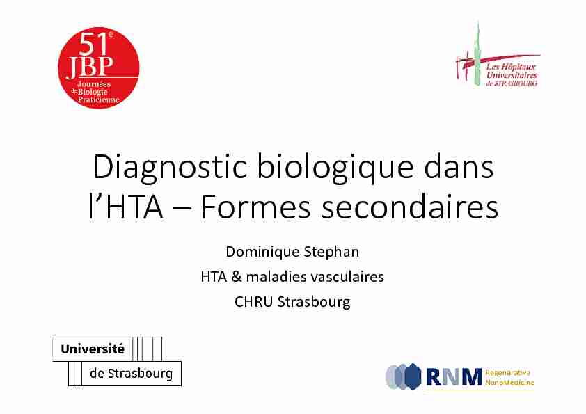 Diagnostic biologique dans lHTA – Formes secondaires