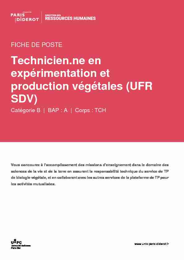 Technicien.ne en expérimentation et production végétales (UFR SDV)