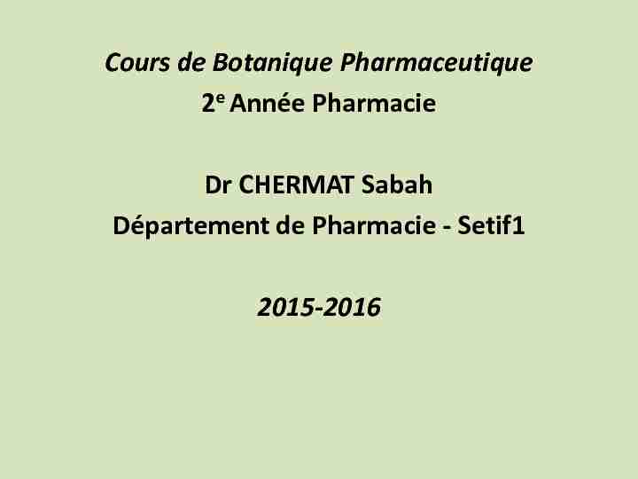 Cours de Botanique Pharmaceutique 2e Année Pharmacie Dr