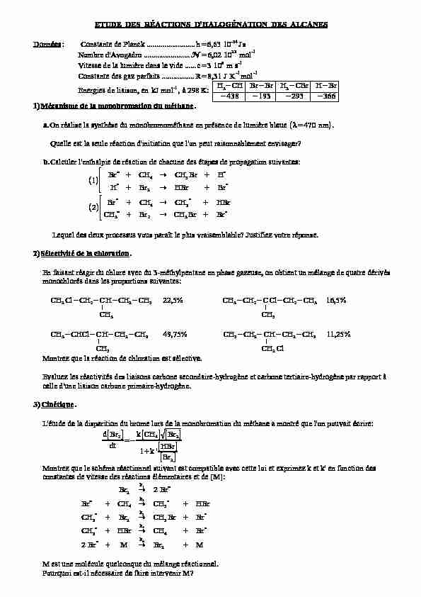 [PDF] ETUDE DES RÉACTIONS DHALOGÉNATION DES ALCANES