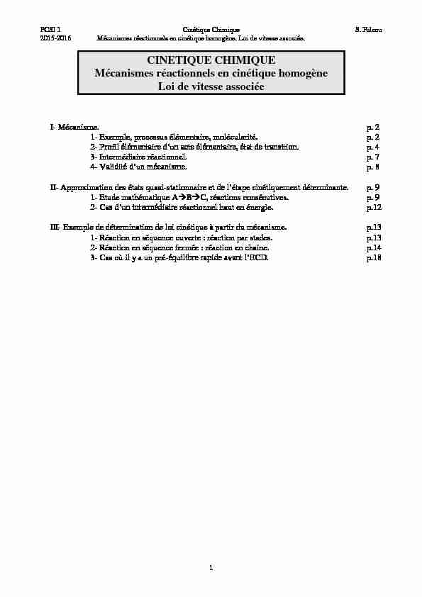 [PDF] CINETIQUE CHIMIQUE Mécanismes réactionnels en  - Chimie