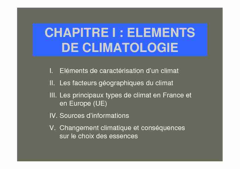 CHAPITRE I : ELEMENTS DE CLIMATOLOGIE