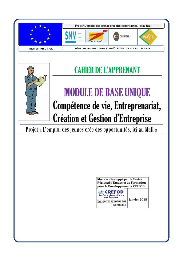 [PDF] MODULE DE BASE UNIQUE Compétence de vie Entreprenariat