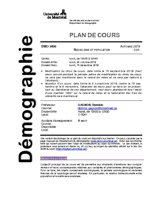 [PDF] [PDF] PLAN DE COURS - Département de démographie