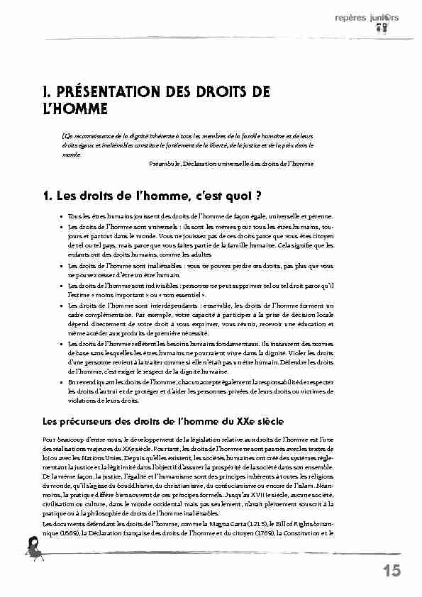 [PDF] I PRÉSENTATION DES DROITS DE LHOMME