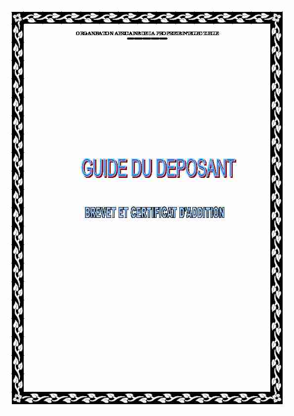 [PDF] OAPI - Guide du deposant : brevet et certificat daddition (wwwdroit