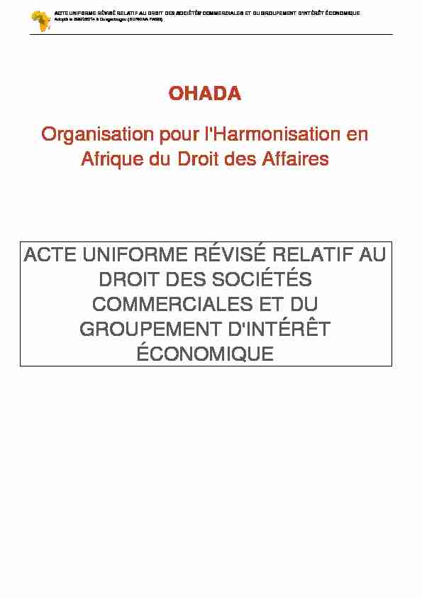 OHADA - Acte uniforme du 30 janvier 2014 relatif aux droits des