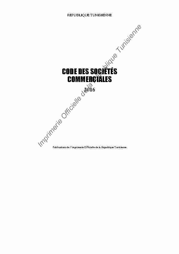 Tunisie - Code des societes commerciales 2016 (www.droit-afrique