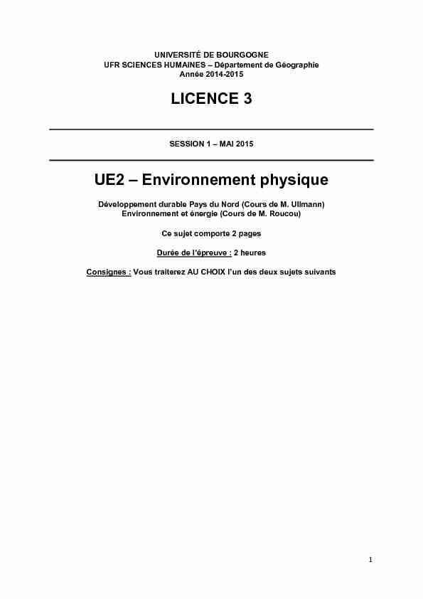 LICENCE 3 UE2 – Environnement physique