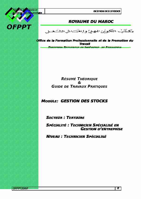 ROYAUME DU MAROC MODULE: GESTION DES STOCKS &