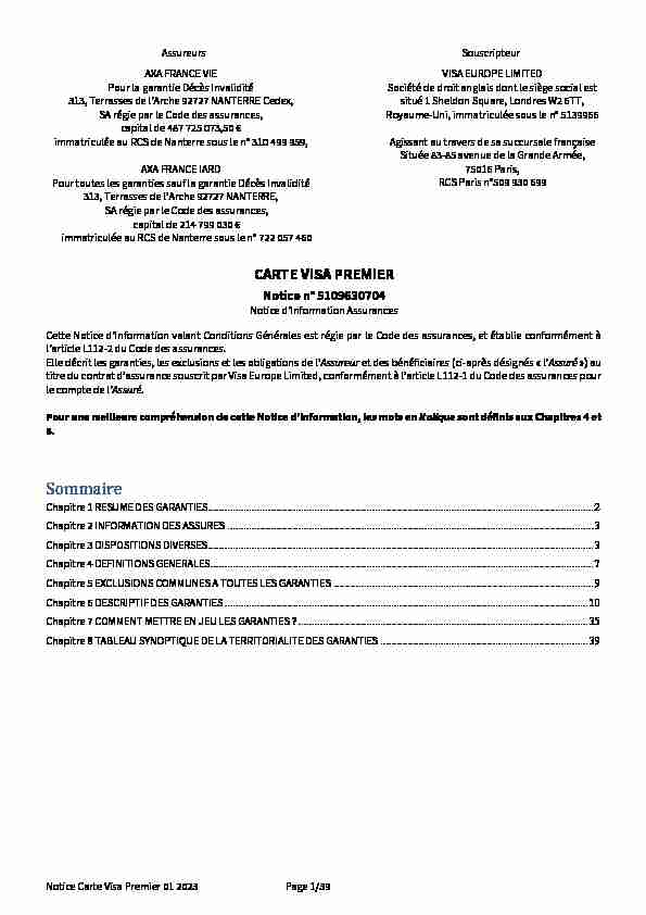 [PDF] CARTE VISA PREMIER - Notice n°5109630704 - Boursorama