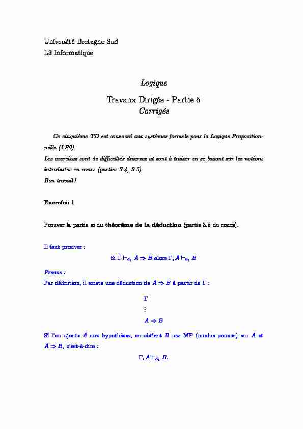 [PDF] Logique Travaux Dirigés - Partie 5 Corrigés - Université Bretagne Sud