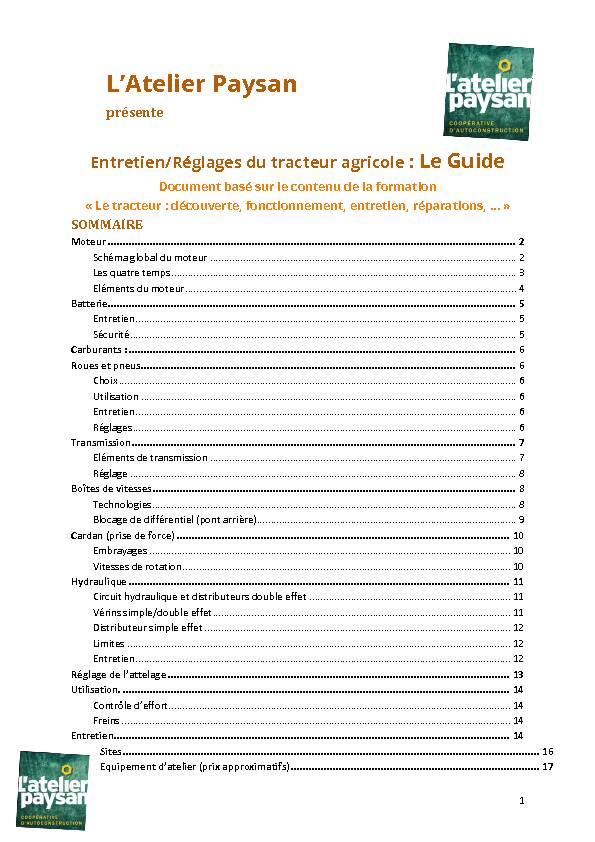Entretien/Réglages du tracteur agricole : Le Guide