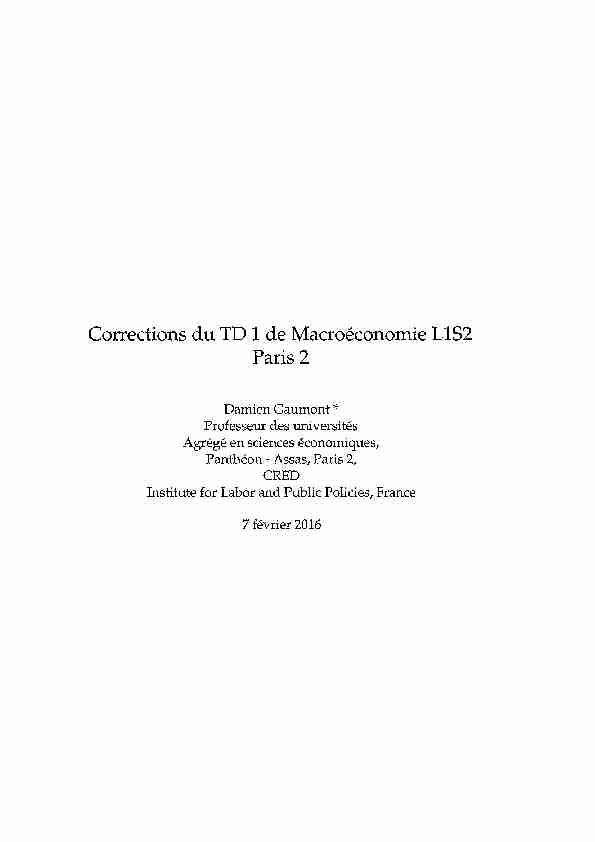 Corrections du TD 2 de Macroéconomie L1S2 Paris 2
