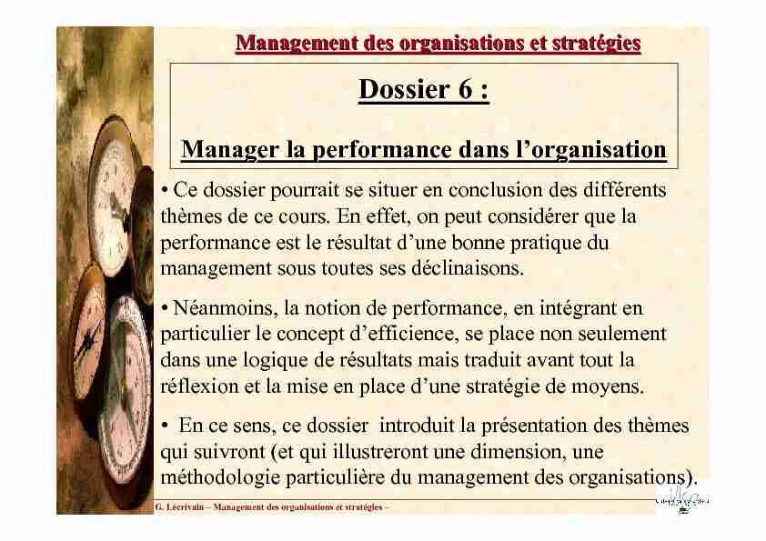 Dossier 6 Manager la performance dans lorganisation