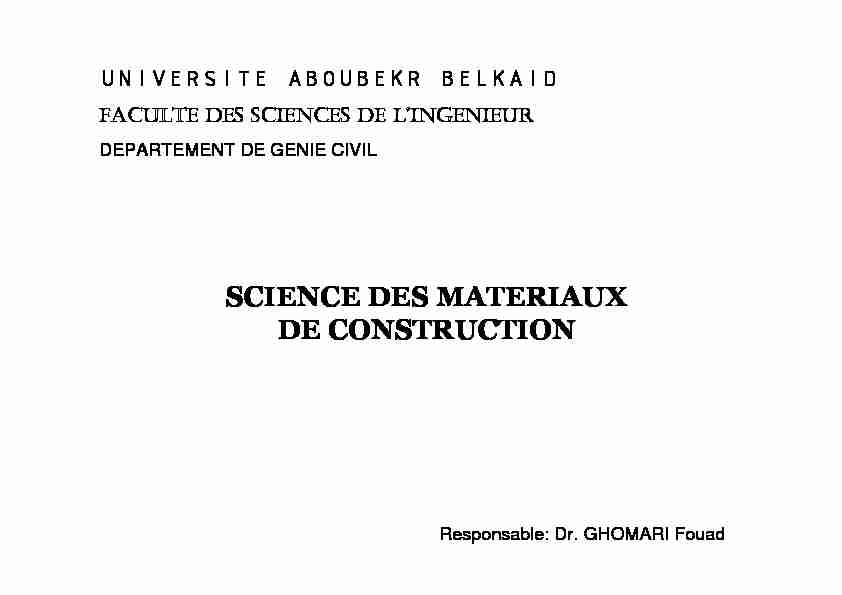 SCIENCE DES MATERIAUX DE CONSTRUCTION