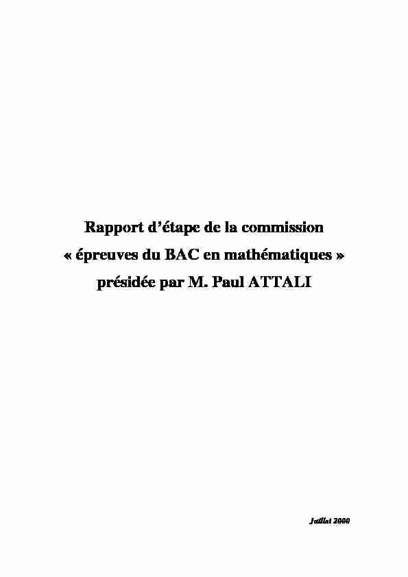 Rapport détape de la commission « épreuves du BAC en