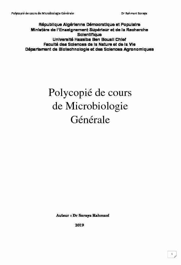 Polycopié de cours de Microbiologie Générale