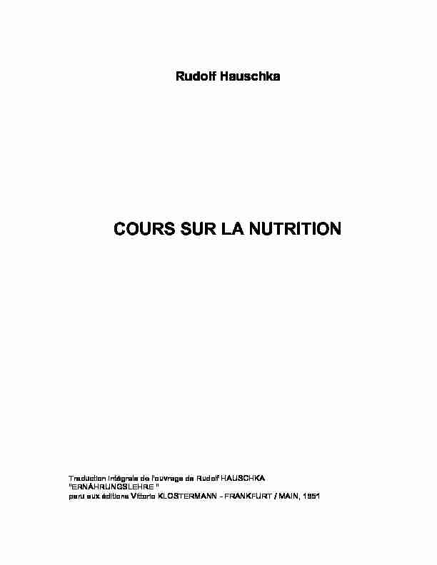 Cours sur la nutrition – Rudolf Hauschka