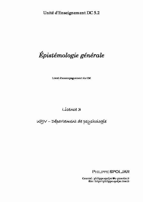 [PDF] Épistémologie générale - Philippe SPOLJAR