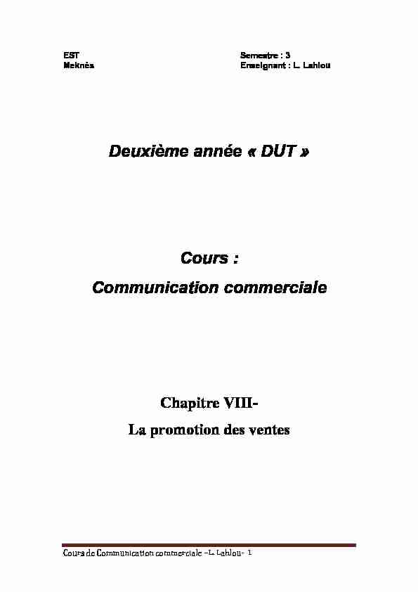 Deuxième année « DUT » Cours : Communication commerciale