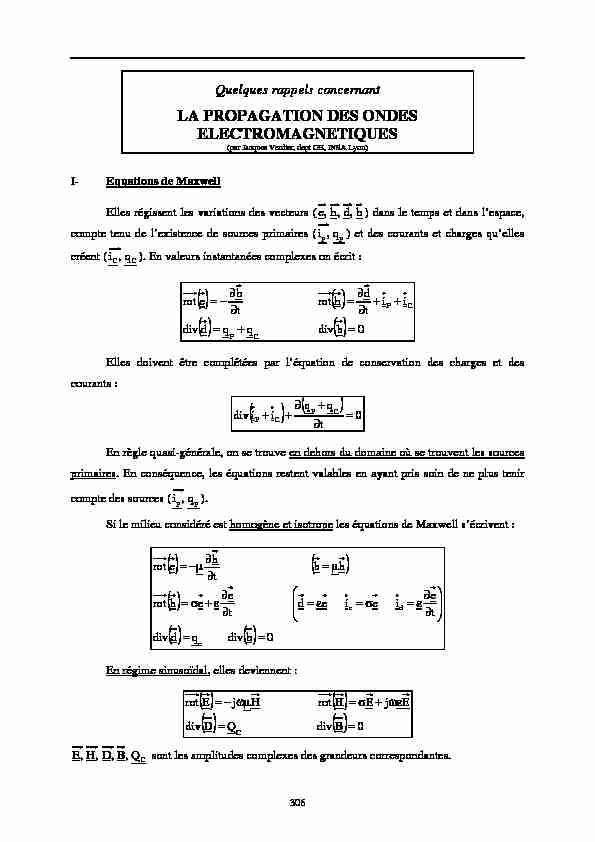[PDF] LA PROPAGATION DES ONDES ELECTROMAGNETIQUES