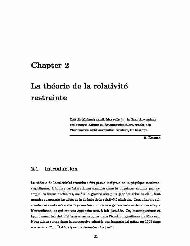 Chapter 2 La théorie de la relativité restreinte