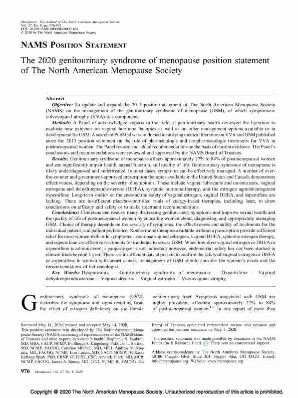 The 2020 genitourinary syndrome of menopause position statement