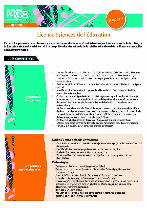 Licence Sciences de léducation
