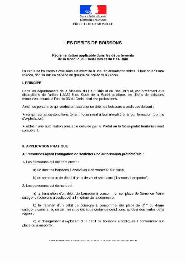 [PDF] LES DEBITS DE BOISSONS - Préfecture de la Moselle