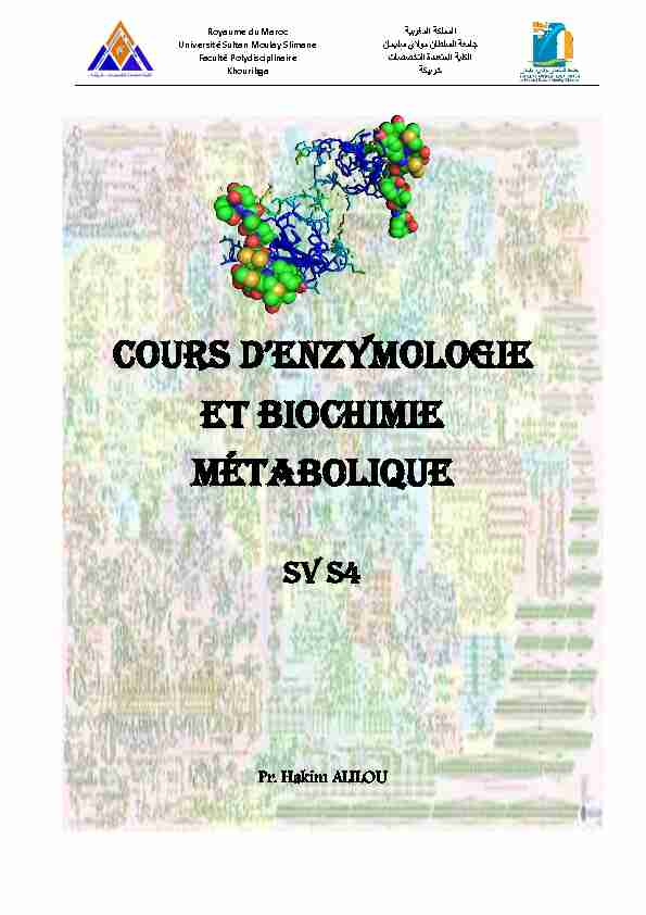 Cours dEnzymologie et biochimie métabolique