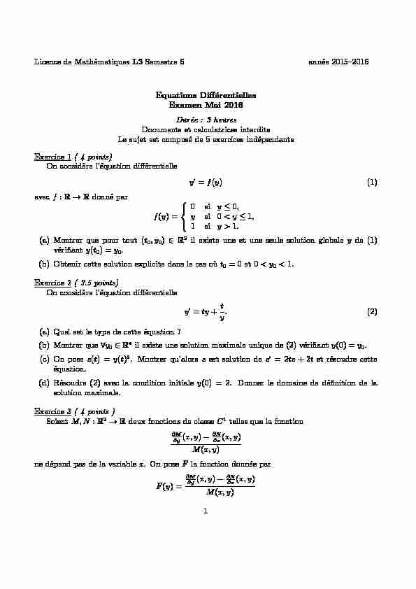 Licence de Mathématiques L3 Semestre 6 année 2015–2016