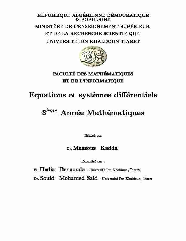 Equations et syst`emes différentiels 3 Année Mathématiques