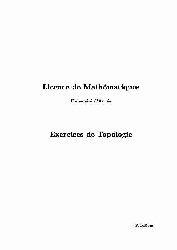 Licence de Mathématiques Exercices de Topologie
