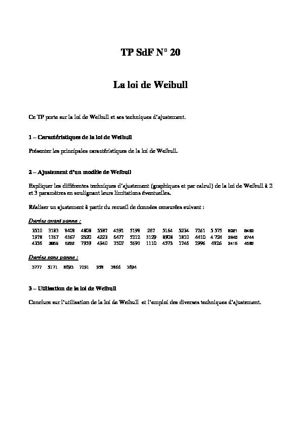 [PDF] TP SdF N° 20 La loi de Weibull - CAB INNOVATION